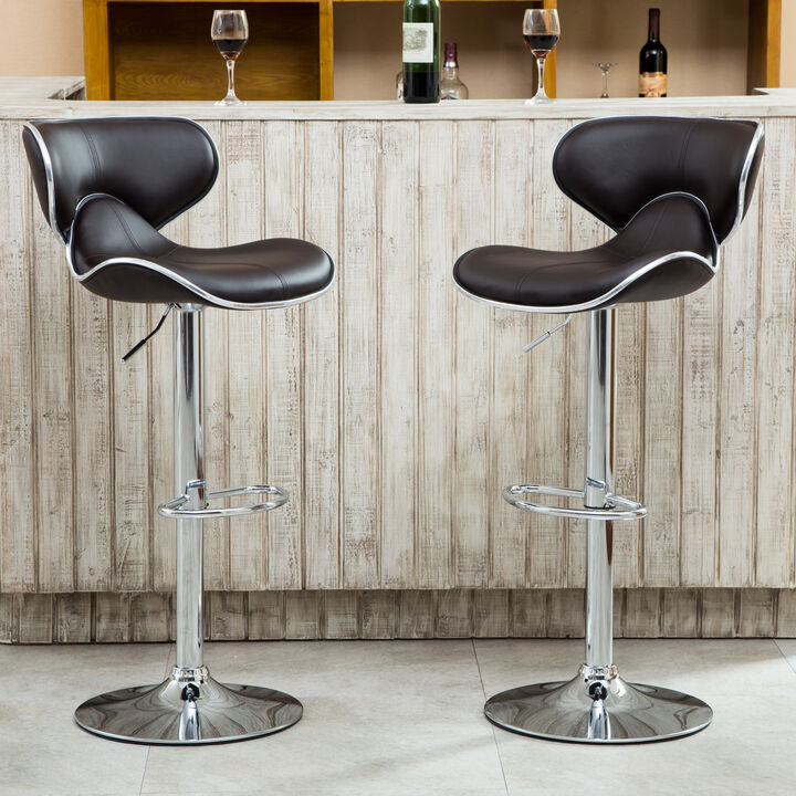 Luxurious Modern Air Lift Bar Stools with Adjustable Faux Leather Cushions (Set of 2)