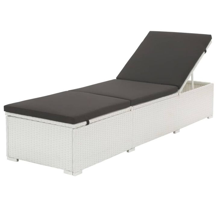 Nino Outdoor Chaise Lounger Sunbed, Black Cushion, White Poly Rattan - Benzara