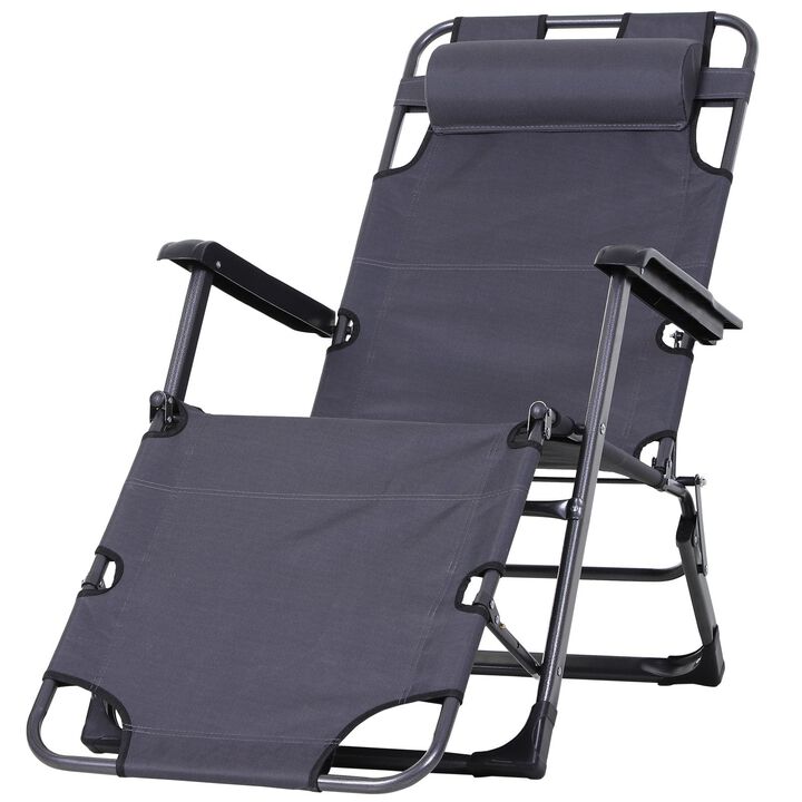 Patio Lounging Luxury: Folding Metal Sun Chair with Adjustable Footrest