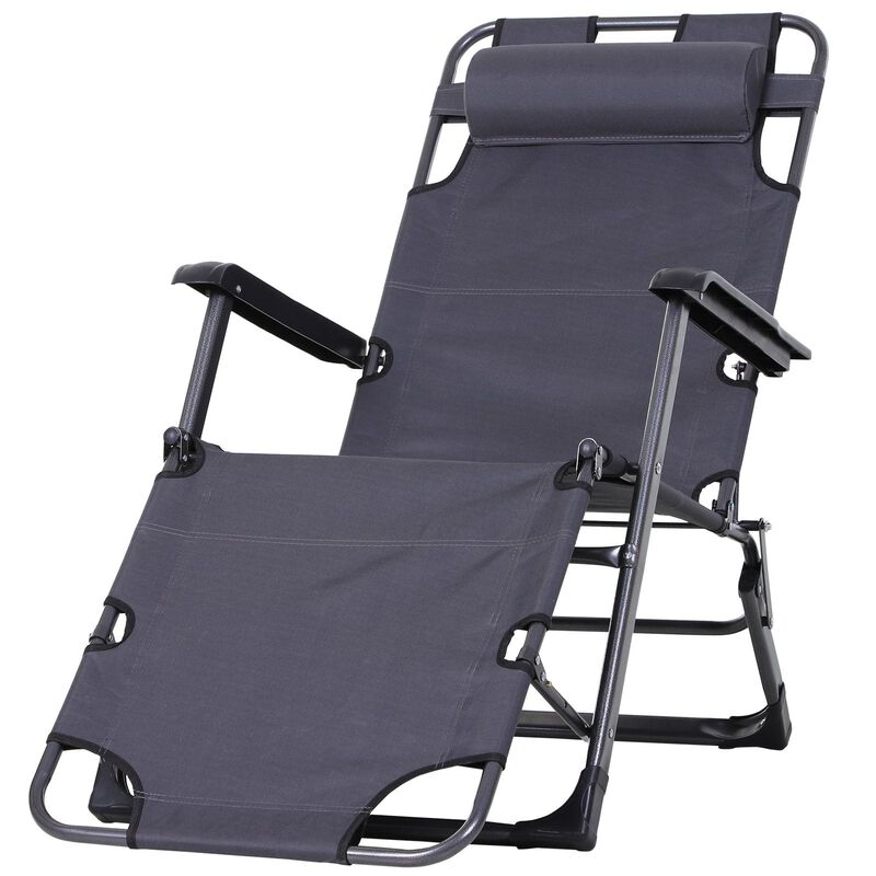Patio Lounging Luxury: Folding Metal Sun Chair with Adjustable Footrest