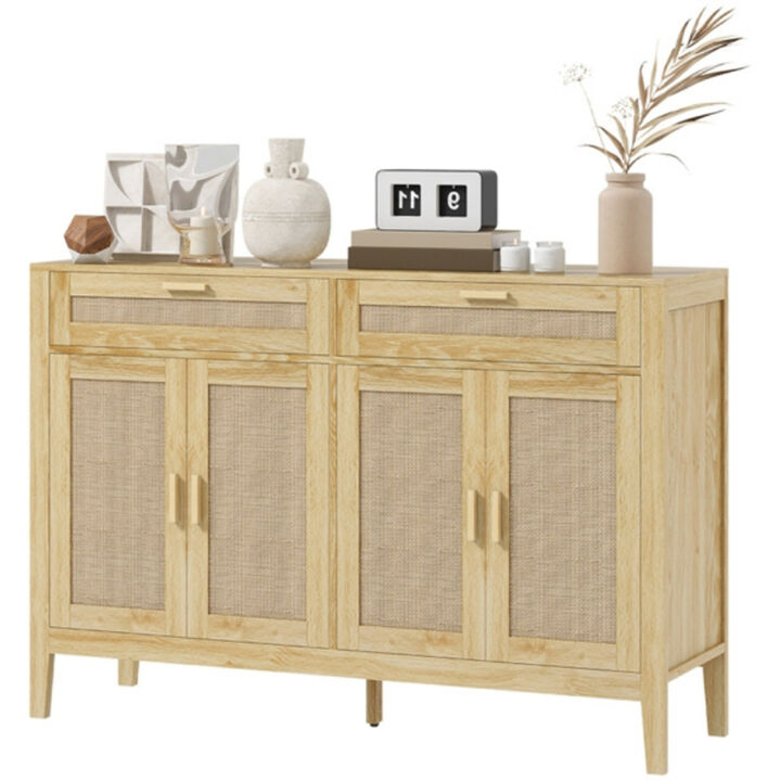 Freestanding Kitchen Storage Cabinet with Doors and Adjustable Shelves