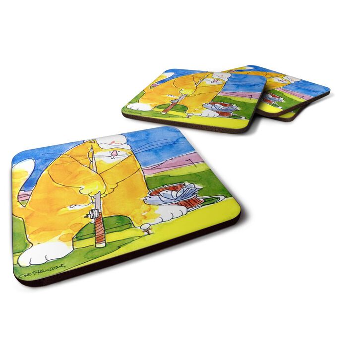 Caroline's Treasures 6105FC Big Cat golfing with a Fishing Pole Foam Coasters (Set of 4), 3.5 H x 3.5 W, Multicolor