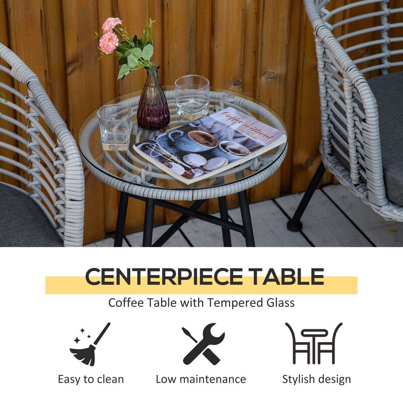 Black Patio Conversation: 3-Piece PE Rattan Bistro Set with Table
