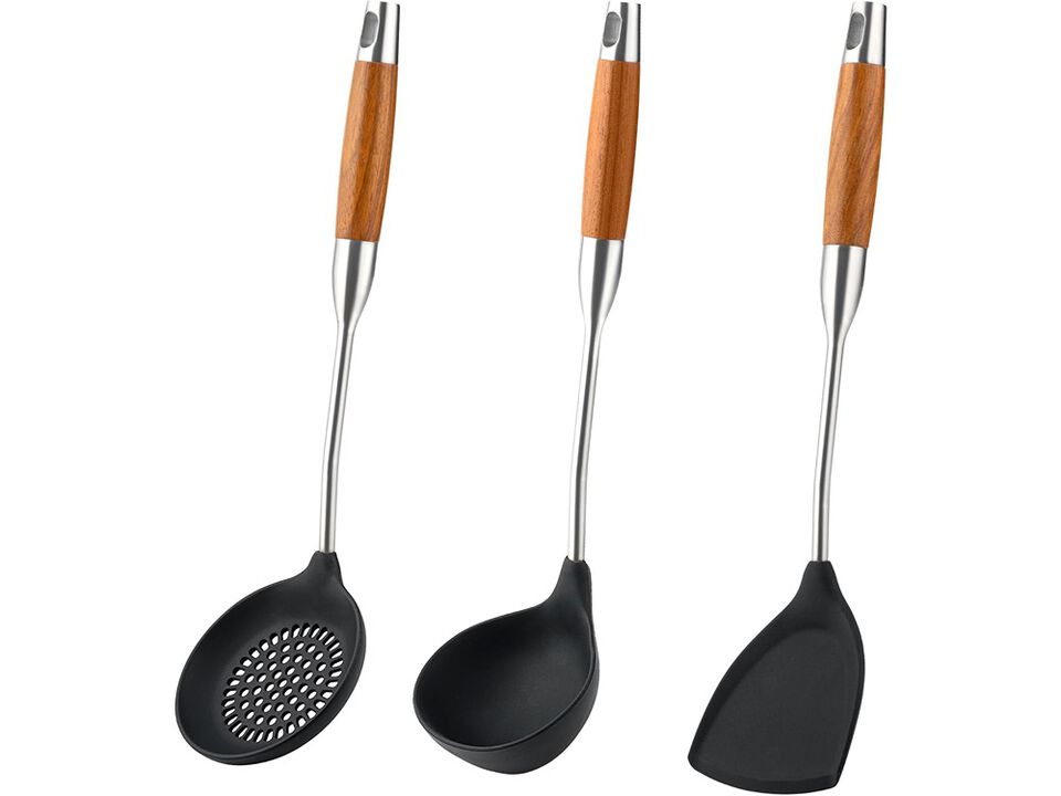 FJNATINH Silicone Wok Spatula,Ladle,Skimmer Ladle Tool Set