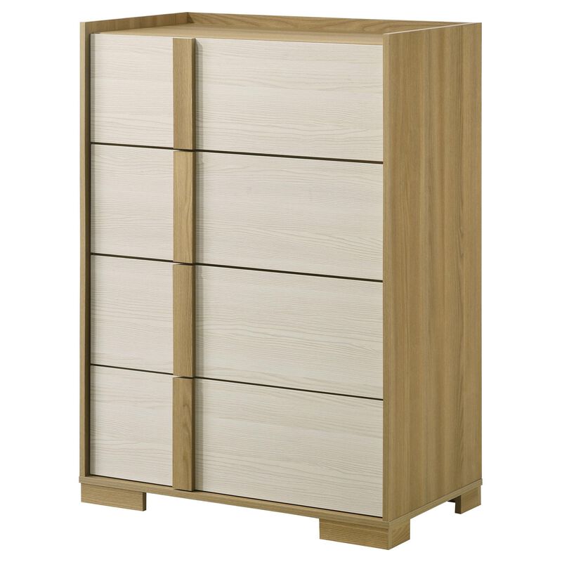 Hyle Tall Dresser Chest, 4 Drawers, Modern Natural Brown and White - Benzara