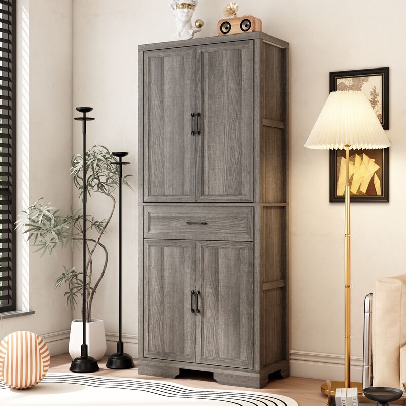 FUFU&GAGA Modern Light Wood Bookcase – 4 Doors & 1 Drawer, Sturdy P2-Grade MDF Storage Cabinet (31.5" W x 15.7" D x 78.7" H), Light Wood