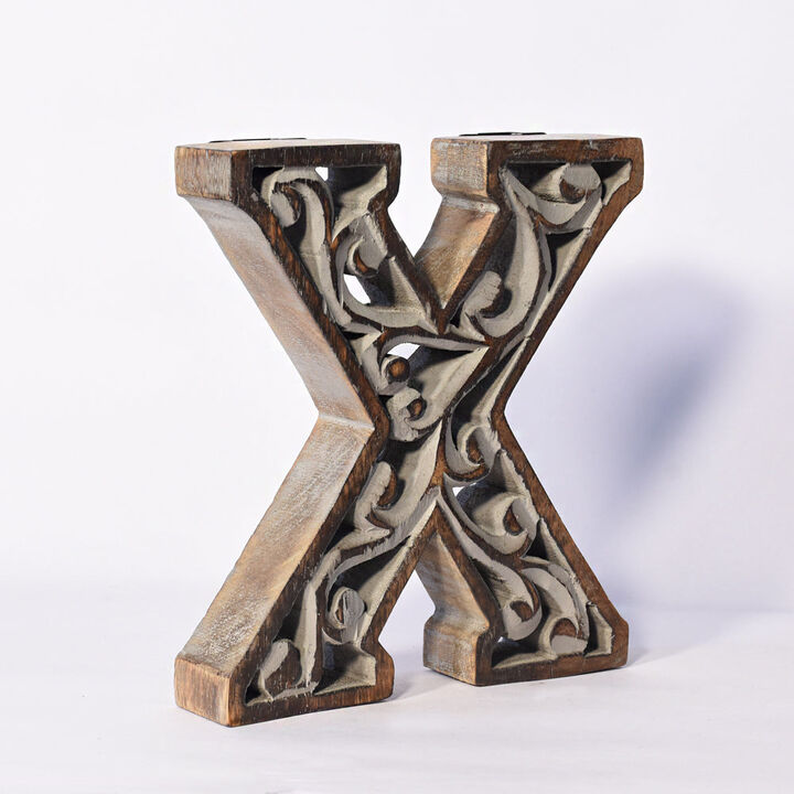 Vintage Gray Handmade Eco-Friendly "X" Alphabet Letter Block For Wall Mount & Table Top D�cor