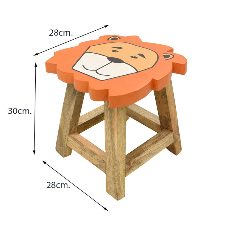 Handmade 100% Mango Wood Kids Yellow Color Lion Shaped Seat Indoor Stool