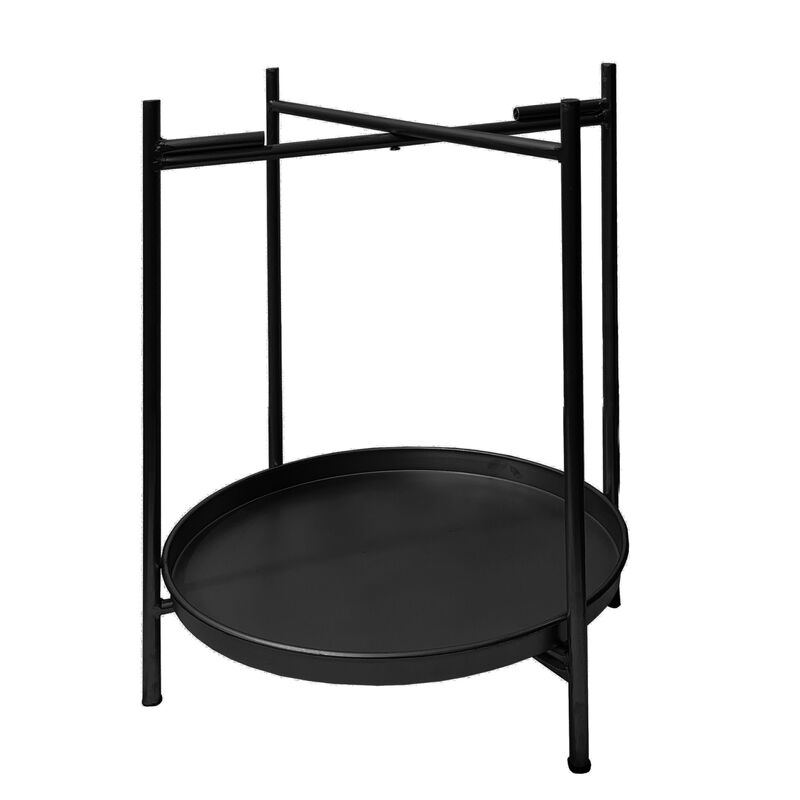 15 Inch Modern Side End Table, Metal Round Tray Top, Foldable Legs
