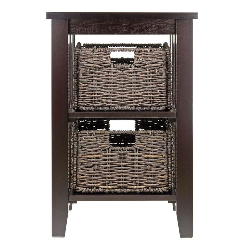 Hivvago Espresso 3 Tier Bookcase Shelf Accent Table with 2 Small Storage Baskets