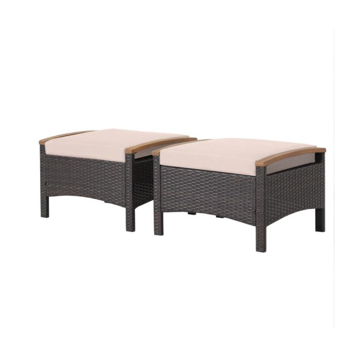 Hivvago Set of 2 Wicker Patio Ottoman Fade-Resistant Foot Rest with Cushion