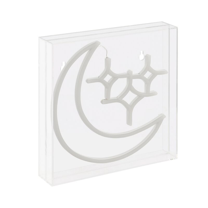 Starry Crescent 10" Square Contemporary Glam Acrylic Box USB Operated LED Neon Light
