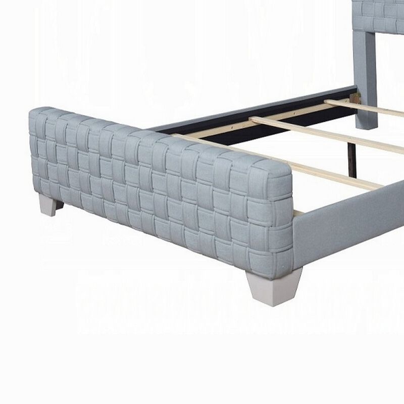 Reah Queen Size Bed, Light Teal Blue Chenille, Gray Panel Headboard - Benzara
