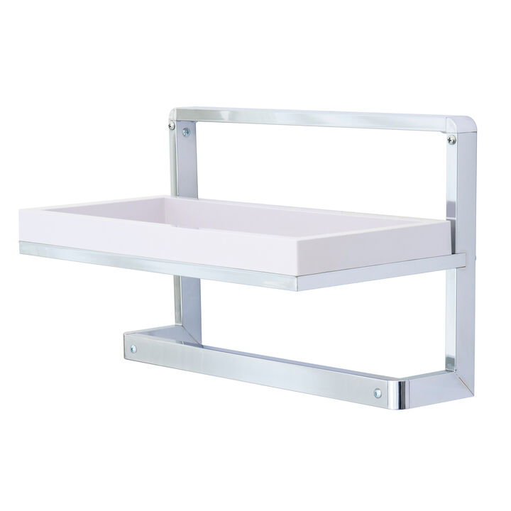 Wall Mounted Chrome Towel Rack and Wall Shelf with Removable White Tray