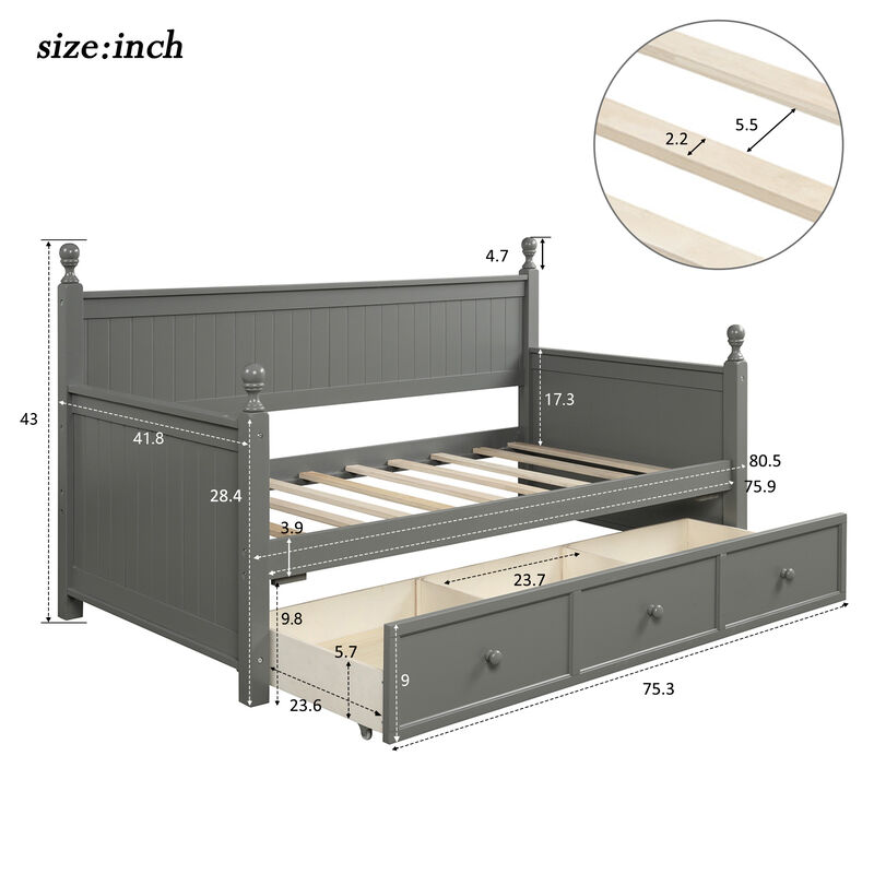 Merax Wood Daybed with Three Drawers