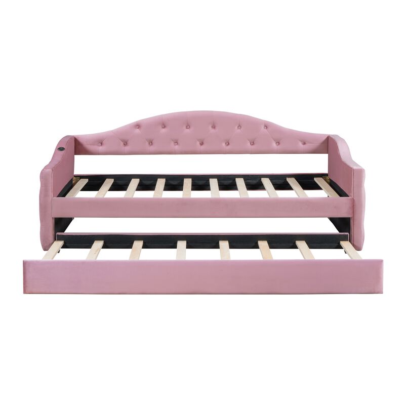 Merax Velvet  Sofa Bed Daybed with Trundle
