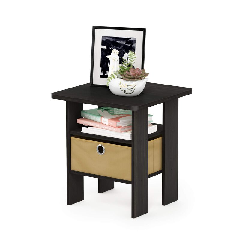 FurinnoFurinno Andrey End Table / Side Table / Night Stand / Bedside Table with Bin Drawer, Espresso/Brown