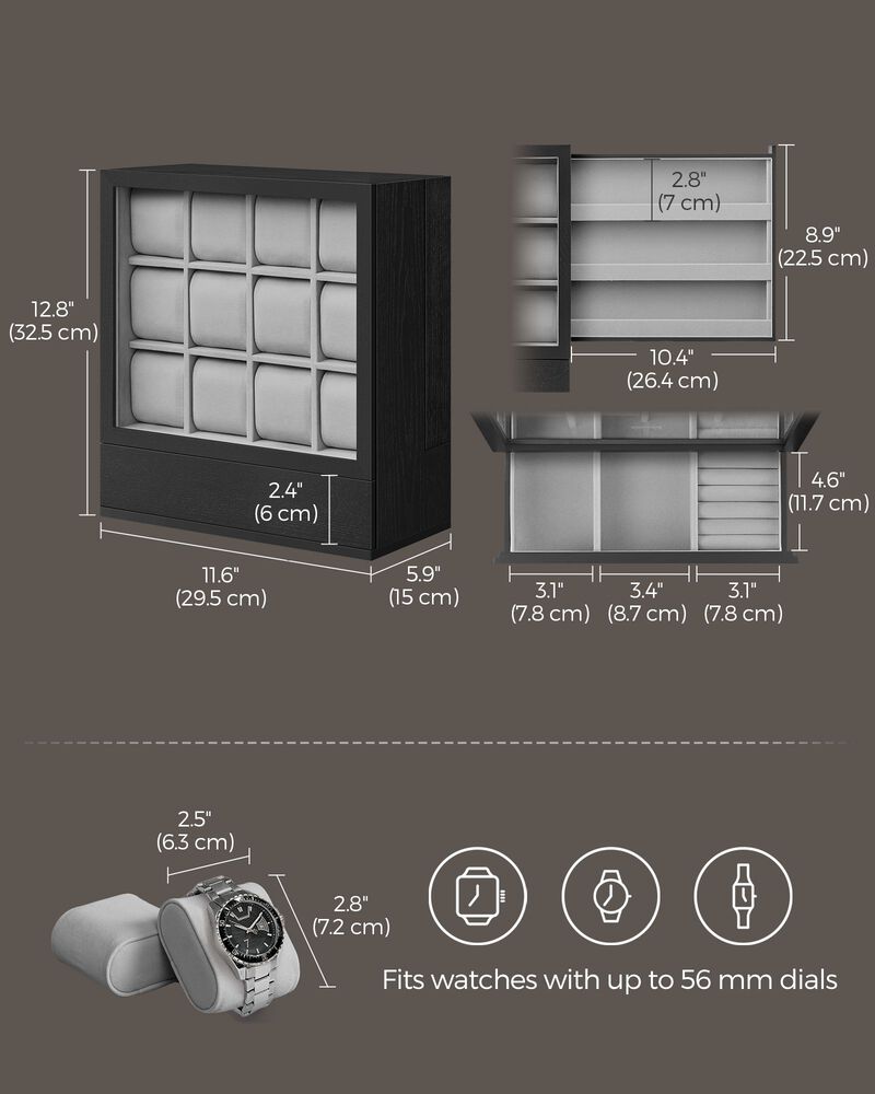 12-Slot Wooden Watch Box Elegant Storage with Premium Craftsmanship and Protective Lining