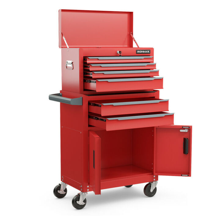 6-Drawer Rolling Tool Storage Chest Cabinet with Universal Wheels and Hooks
