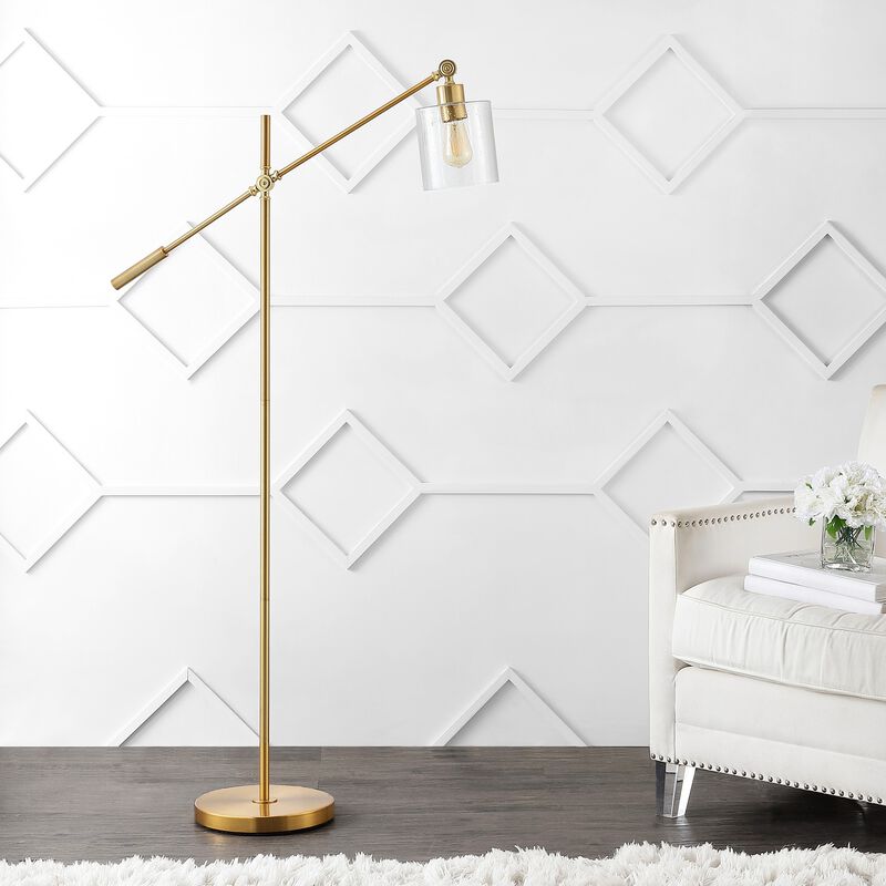 Kathryn Iron/Seeded Glass Adjustable Head Modern LED Floor Lamp