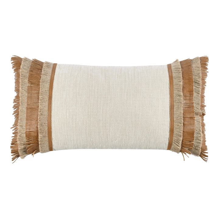 Lumbar Accent Throw Pillow, 14 x 26 Chestnut Brown Woven Cotton - Benzara