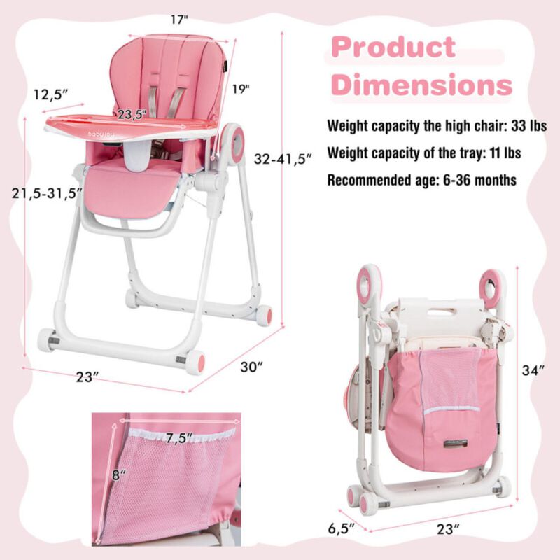 Hivvago Baby High Chair Foldable Feeding Chair with 4 Lockable Wheels