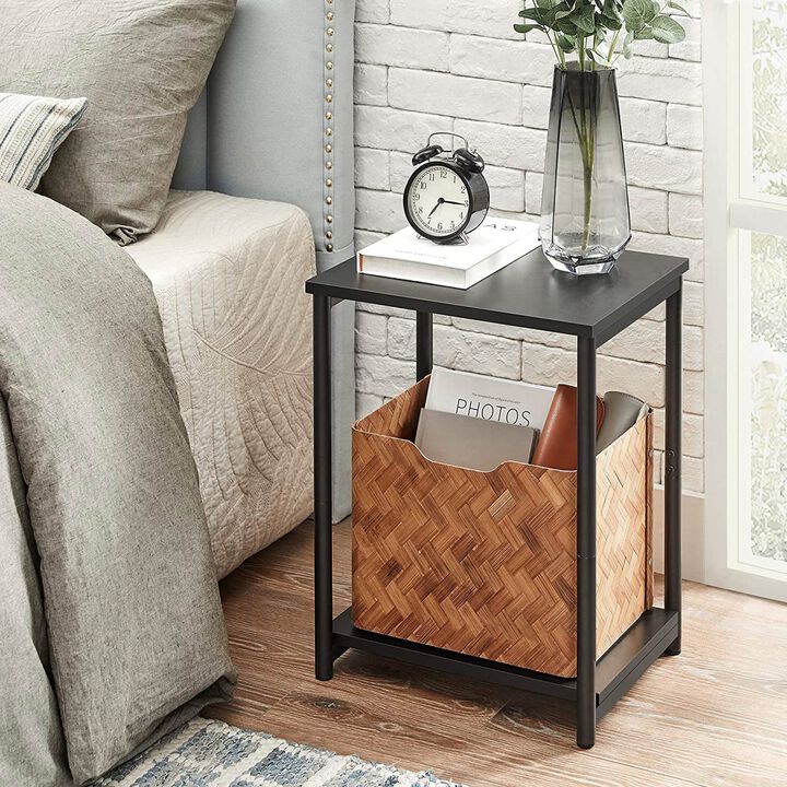 Steel Frame End Tables with Storage Shelf for Living Room and Bedroom- Set of 2