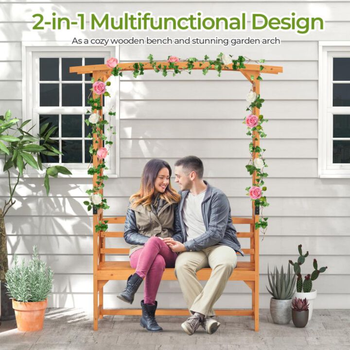 Hivvago 6.5 FT Tall Patio Garden Arbor with Pergola and 2-Seat Bench for Garden Backyard Decoration-Yellow