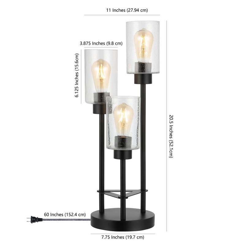 Axel 3-Light Iron/Seeded Glass Modern Industrial LED Table Lamp
