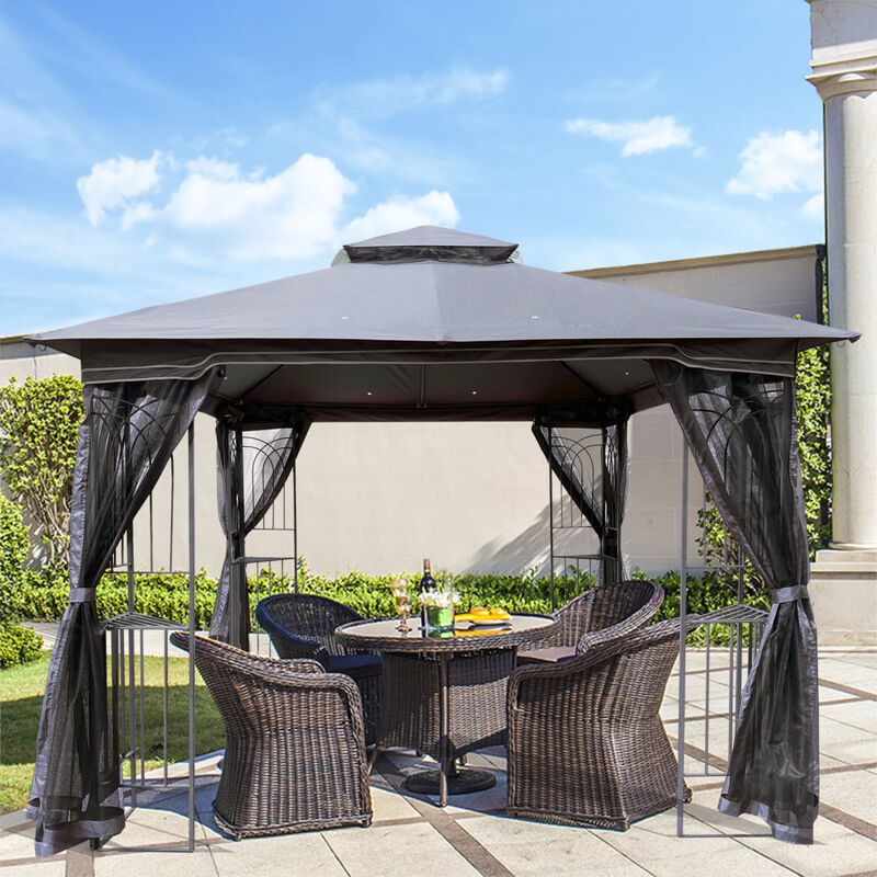 10x10 Outdoor Patio Gazebo Canopy Tent With Ventilated Double Roof And Mosquito Net