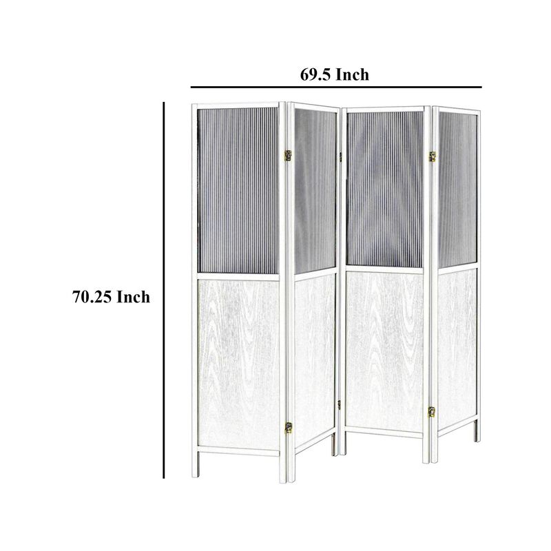 Matt 4 Panel Screen Room Divider, Folding Natural Brown, 70 Inch - Benzara