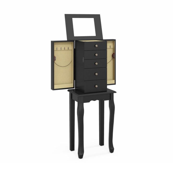 Hivvago 2 Colors Armoire Storage Standing Jewelry Cabinet with Mirror-Black