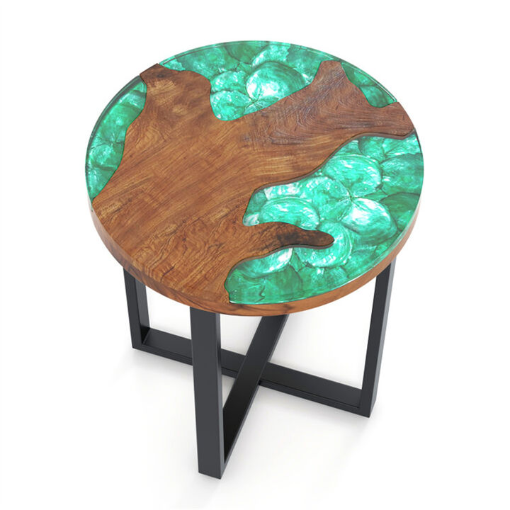 Round End Table with Epoxy Top Stylish & Durable for Indoor and Outdoor Use