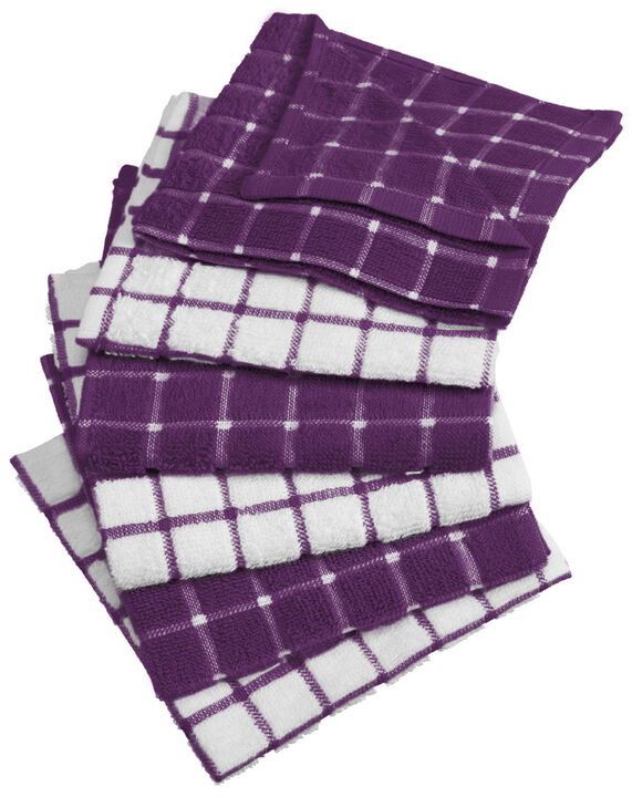 Set of 6 Purple and White Square Assorted Microfiber Absorbent Dishcloth 12"