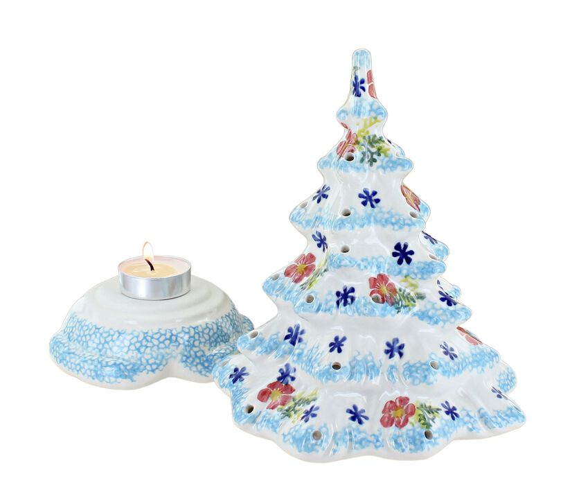 Blue Rose Polish Pottery Blue Christmas Tree Luminary