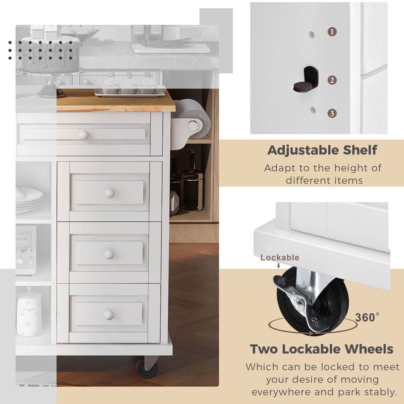 Streamdale Rolling Kitchen Cart With Rubber Wood Desktop And 5 Draws