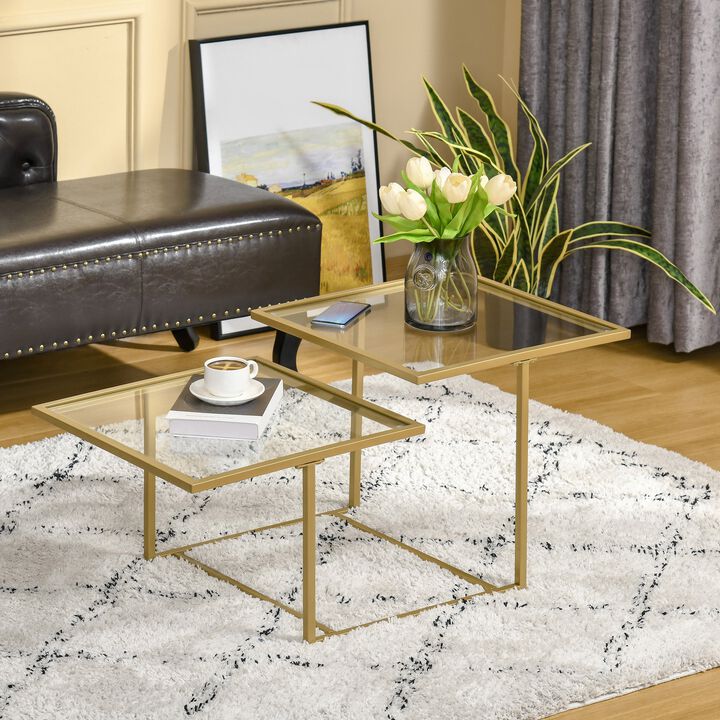 Gold Living Room Accent: Small Glass Double-tier Coffee Table