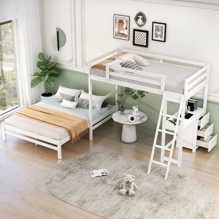 Merax Wood Bunk Bed with Desk and Three Drawers