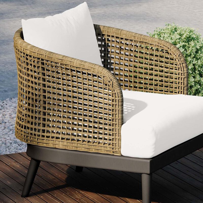 Modway Meadow Wicker Rattan and Metal Outdoor Armchair in Natural/White