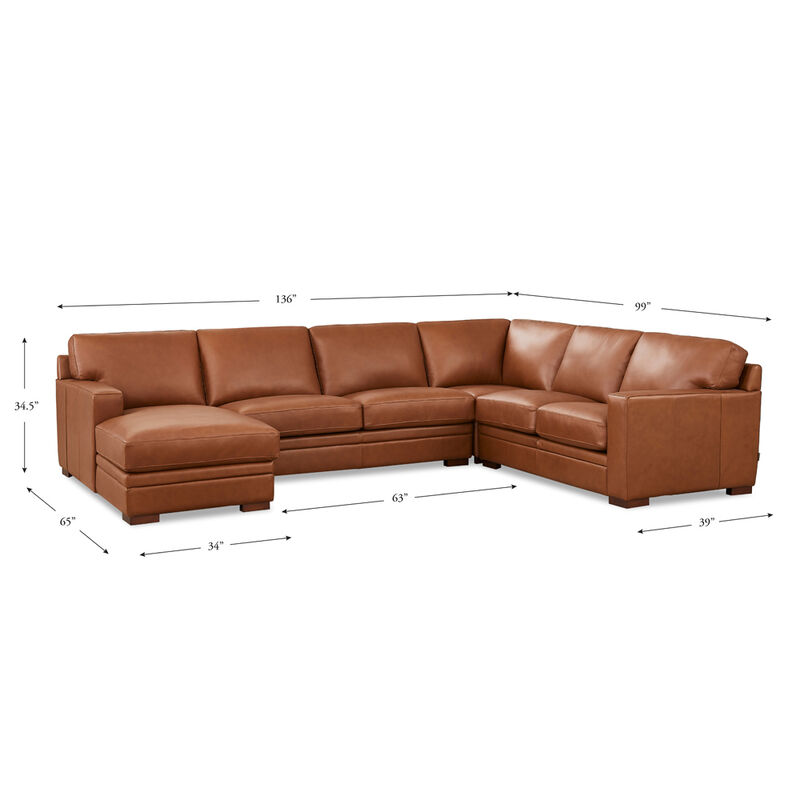 Dillon Top Grain Leather U-Shaped Sectional with Left Chaise