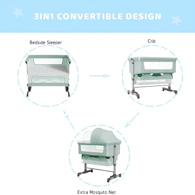 Baby Bassinet Bedside Sleeper 3-in-1 Adjustable Bedside Crib for Newborns & Infants