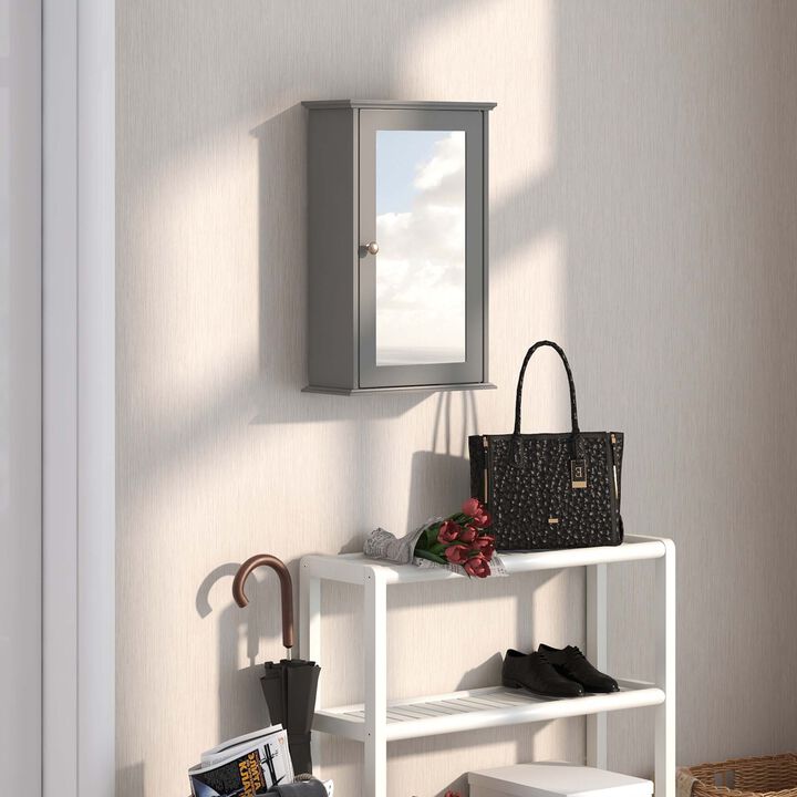 Costway Bathroom Wall Cabinet Single Mirror Door Cupboard Storage Wood Shelf Brown