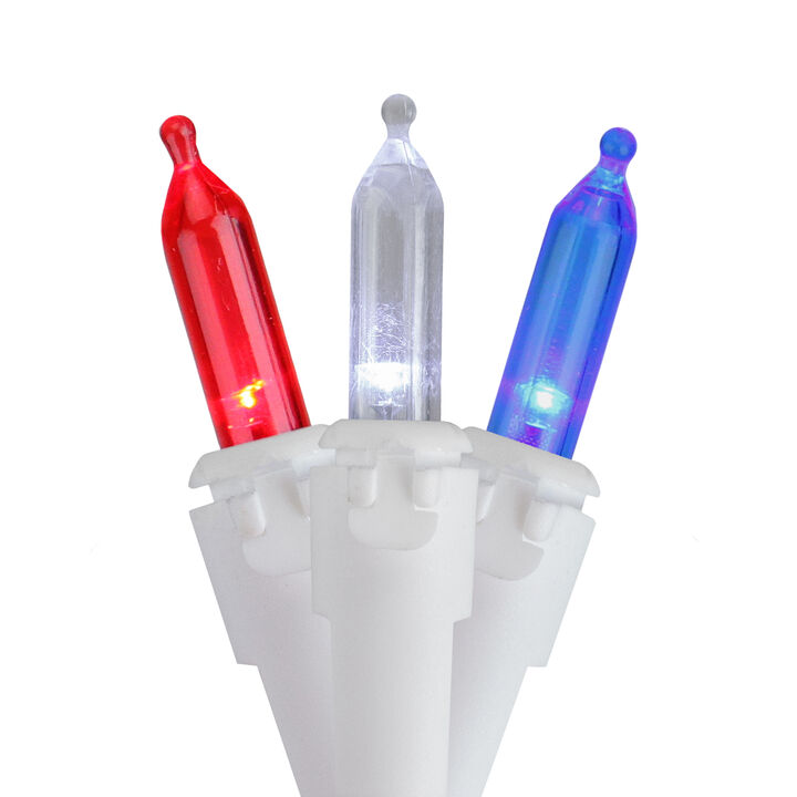 50-Count Red  White and Blue LED Mini 4th of July Lights - 15.5 ft White Wire