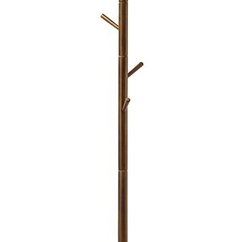 Sturdy Metal Coat Rack with Six Pegs, Brown - Benzara