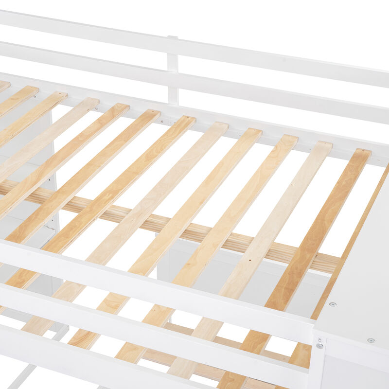 Merax Loft Bed with Storage Shelves and Wardrobe