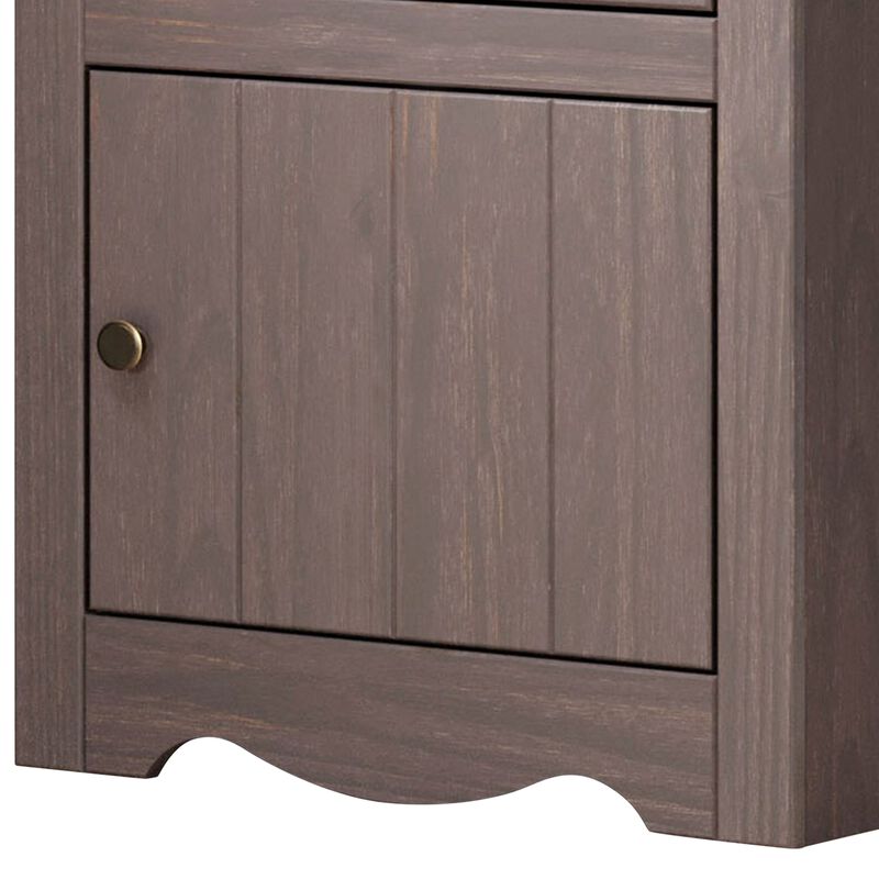 Stav Nightstand, 1 Drawer and Door, 25 Inch, Plank Style, Gray Solid Wood