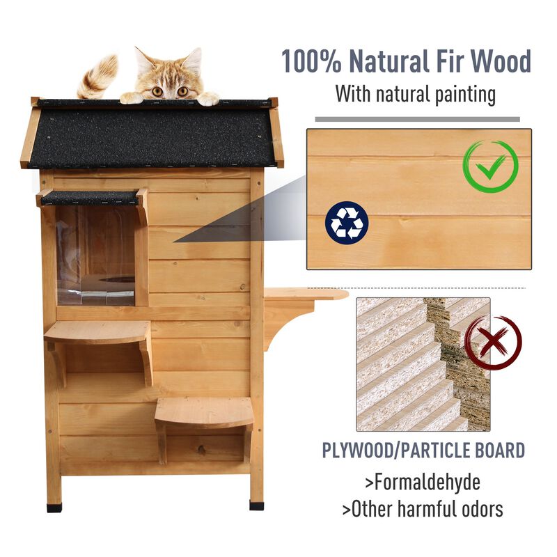 Natural Cat Condo: 2-Story Wooden Outdoor Shelter with 4 Platforms