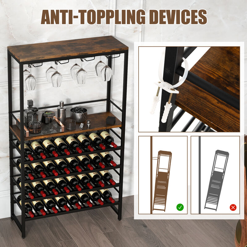 Freestanding Wine Bakers Rack with 4-Tier Wine Storage and 4 Rows of Stemware Racks
