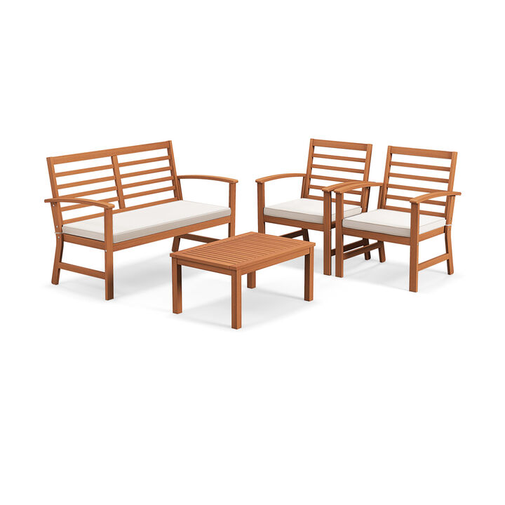 4 Pieces Outdoor Furniture Set with Stable Acacia Wood Frame