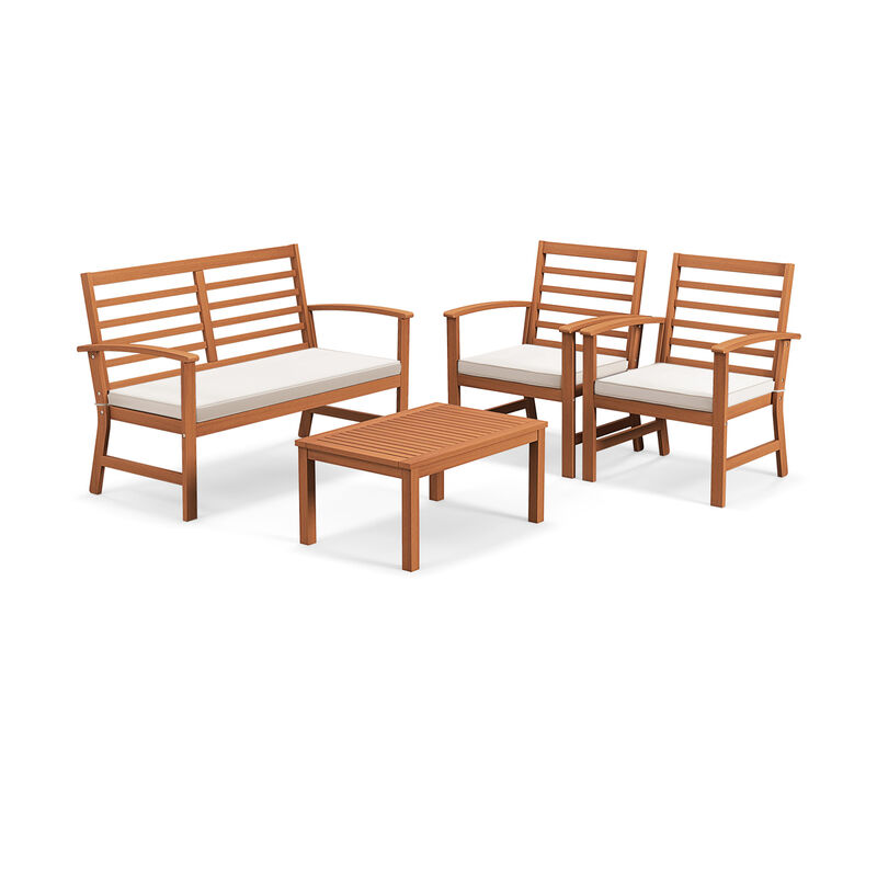 4 Pieces Outdoor Furniture Set with Stable Acacia Wood Frame